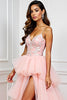 Load image into Gallery viewer, Blush Pink Appliques Sweep Train Long Prom Dress with Slit