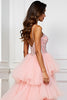 Load image into Gallery viewer, Blush Pink Appliques Sweep Train Long Prom Dress with Slit