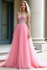 Load image into Gallery viewer, Pink Tulle Ball Gown A Line Long Prom Dress with Beading