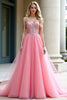 Load image into Gallery viewer, Pink Tulle Ball Gown A Line Long Prom Dress with Beading