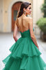 Load image into Gallery viewer, Dark Green Tiered Strapless Tulle Long Prom Dress