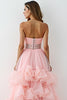 Load image into Gallery viewer, Blush Pink Asymmetrical Strapless Long Prom Dress with Ruffles