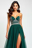 Load image into Gallery viewer, A Line Dark Green Flowy Tulle Strapless Long Prom Dress with Beading