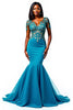 Load image into Gallery viewer, Blue Mermaid V-Neck Short Sleeve Mother of the Bride Dress with Appliques