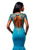 Load image into Gallery viewer, Blue Mermaid V-Neck Short Sleeve Mother of the Bride Dress with Appliques