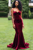 Load image into Gallery viewer, Burgundy Mermaid Strapless Velvet Long Prom Dress