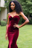 Load image into Gallery viewer, Burgundy Mermaid Strapless Velvet Long Prom Dress