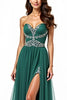 Load image into Gallery viewer, Dark Green A Line Tulle Sweetheart Beaded Long Prom Dress with Slit