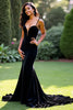 Load image into Gallery viewer, Black Mermaid Deep V-Neck Long Prom Dress