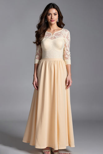 Champagne Illusion Neck Half Sleeve Mother of the Bride Dress with Appliques