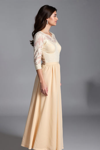 Champagne Illusion Neck Half Sleeve Mother of the Bride Dress with Appliques