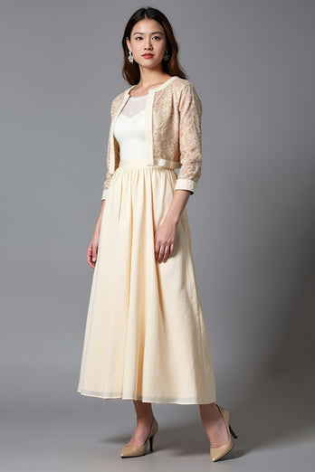 Champagne Two-Piece Half Sleeve Mother of the Bride Dress