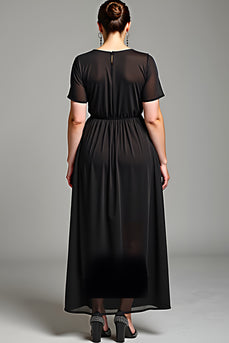 Black Short Sleeve Chiffon Plus Size Mother of the Bride Dress