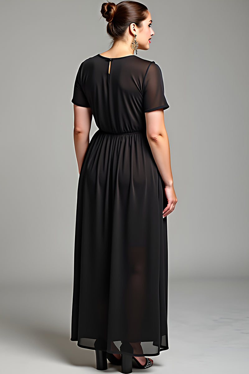 Load image into Gallery viewer, Black Short Sleeve Chiffon Plus Size Mother of the Bride Dress