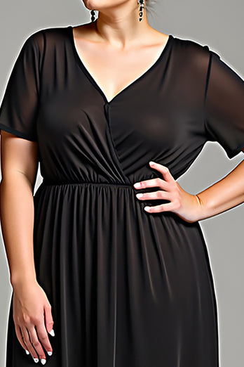 Black Short Sleeve Chiffon Plus Size Mother of the Bride Dress