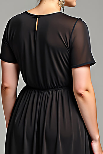 Black Short Sleeve Chiffon Plus Size Mother of the Bride Dress