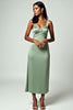 Load image into Gallery viewer, Dusty Sage Backless Tea-Length Formal Dress with Beading