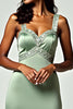 Load image into Gallery viewer, Dusty Sage Backless Tea-Length Formal Dress with Beading