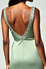 Load image into Gallery viewer, Dusty Sage Backless Tea-Length Formal Dress with Beading