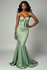 Load image into Gallery viewer, Dusty Sage Mermaid Strapless Bow Long Prom Dress