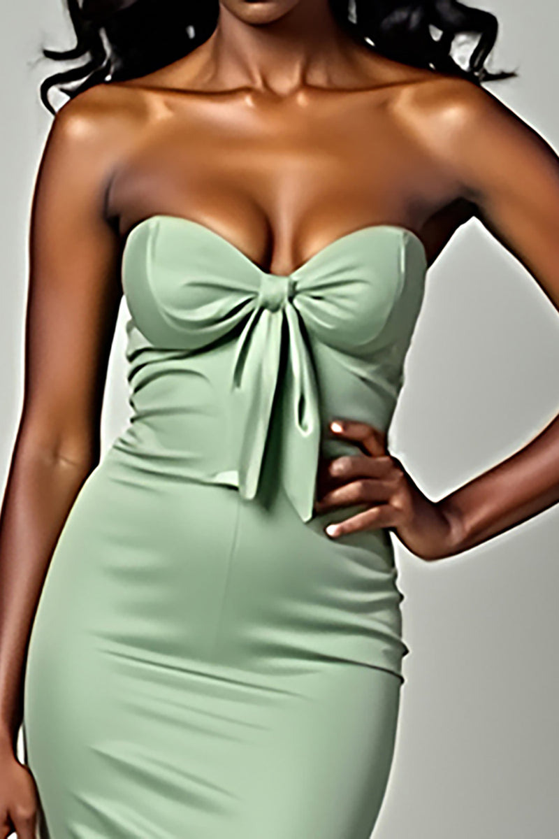 Load image into Gallery viewer, Dusty Sage Mermaid Strapless Bow Long Prom Dress