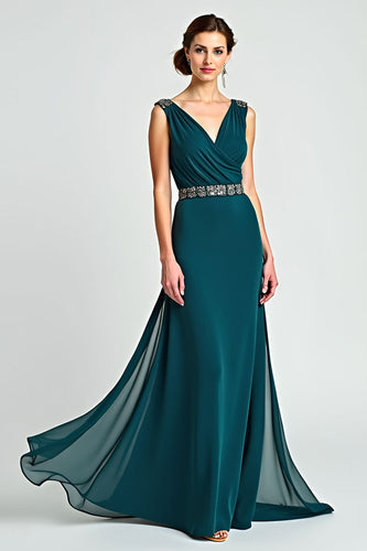 Peacock Chiffon A Line Long Mother of the Bride Dress