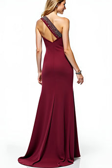 Burgundy One Shoulder Mermaid Long Mother of the Bride Dress