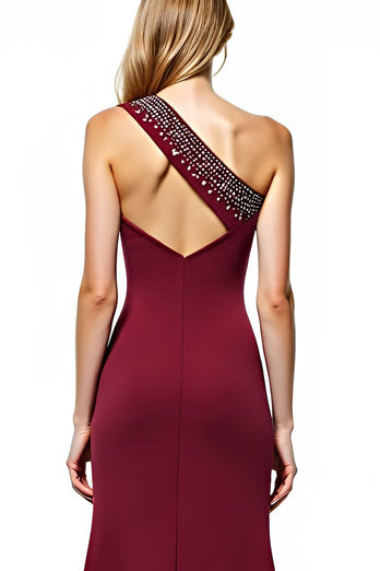 Burgundy One Shoulder Mermaid Long Mother of the Bride Dress