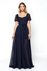 Load image into Gallery viewer, Navy Chiffon Square Neck Mother of the Bride Dress with Short Sleeves