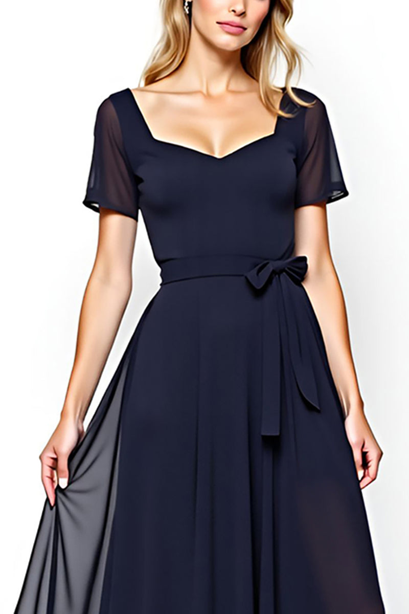 Load image into Gallery viewer, Navy Chiffon Square Neck Mother of the Bride Dress with Short Sleeves