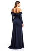 Load image into Gallery viewer, Navy Sweetheart Long Sleeves Mother of the Bride Dress with Ruffles