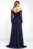 Load image into Gallery viewer, Navy Off the Shoulder Long Sleeves Chiffon Mother of the Bride Dress with Bowknot