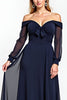 Load image into Gallery viewer, Navy Off the Shoulder Long Sleeves Chiffon Mother of the Bride Dress with Bowknot