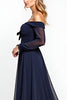 Load image into Gallery viewer, Navy Off the Shoulder Long Sleeves Chiffon Mother of the Bride Dress with Bowknot