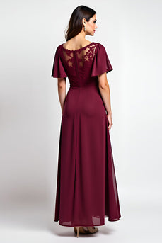 Burgundy A Line Scoop Neck Long Mother of the Bride Dress with Appliques