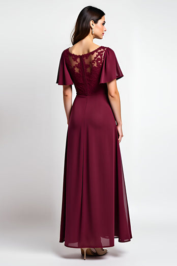 Burgundy A Line Scoop Neck Long Mother of the Bride Dress with Appliques