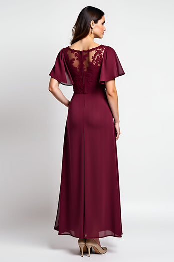 Burgundy A Line Scoop Neck Long Mother of the Bride Dress with Appliques