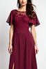 Load image into Gallery viewer, Burgundy A Line Scoop Neck Long Mother of the Bride Dress with Appliques