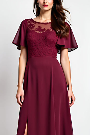 Burgundy A Line Scoop Neck Long Mother of the Bride Dress with Appliques