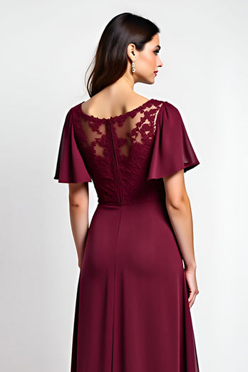 Burgundy A Line Scoop Neck Long Mother of the Bride Dress with Appliques