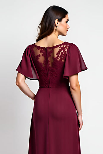 Burgundy A Line Scoop Neck Long Mother of the Bride Dress with Appliques