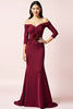 Load image into Gallery viewer, Burgundy Off the Shoulder Long Sleeves Ruched Mother of the Bride Dress