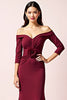 Load image into Gallery viewer, Burgundy Off the Shoulder Long Sleeves Ruched Mother of the Bride Dress