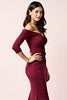 Load image into Gallery viewer, Burgundy Off the Shoulder Long Sleeves Ruched Mother of the Bride Dress