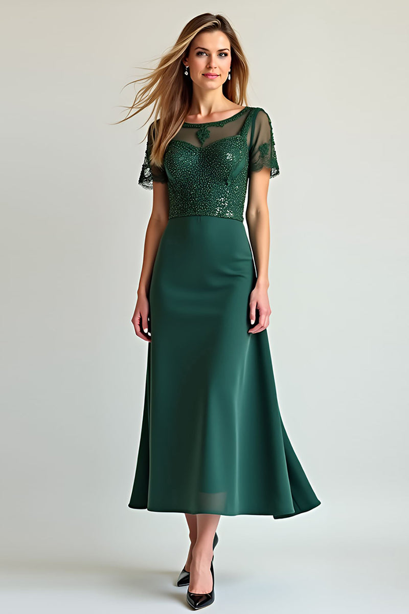 Load image into Gallery viewer, Pine Illusion Neck Mother of the Bride Dress with Beading