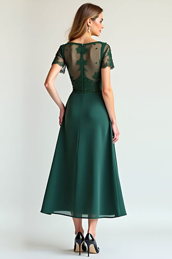 Pine Illusion Neck Mother of the Bride Dress with Beading