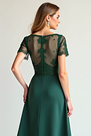 Pine Illusion Neck Mother of the Bride Dress with Beading