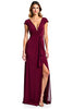 Load image into Gallery viewer, Burgundy V-Neck Ruched Long Mother of the Bride Dress with Slit