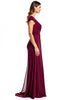 Load image into Gallery viewer, Burgundy V-Neck Ruched Long Mother of the Bride Dress with Slit