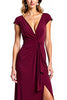 Load image into Gallery viewer, Burgundy V-Neck Ruched Long Mother of the Bride Dress with Slit